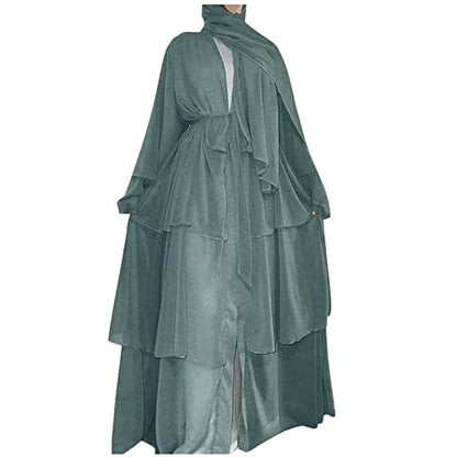 Frauen Muslimisches Gebet Chiffon Offenes Kleid Abaya Dubai Türkei Islam Kaftan islamischer Ramadan Eid Frauen Robe Muslimisches Gebetskleid für Frauen Abaya Kleid Islamisches (Mint Green-a, S)