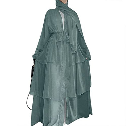 Frauen Muslimisches Gebet Chiffon Offenes Kleid Abaya Dubai Türkei Islam Kaftan islamischer Ramadan Eid Frauen Robe Muslimisches Gebetskleid für Frauen Abaya Kleid Islamisches (Mint Green-a, S)